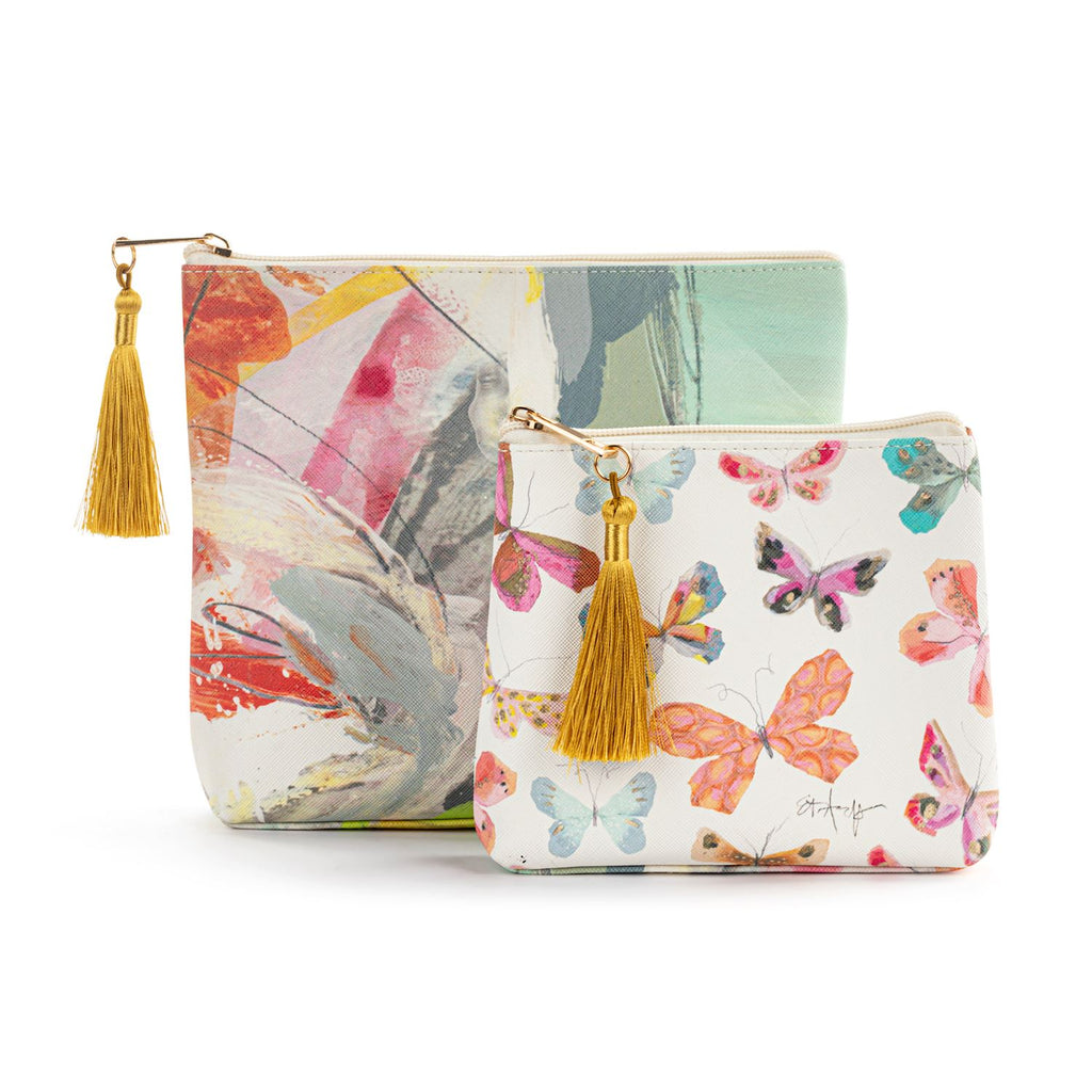 Abstract Floral + Butterfly Zip Pouch Set of 2