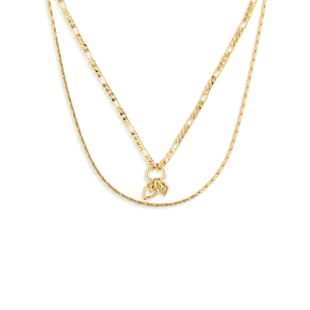 Double Heart Gold Charm Layered Necklace