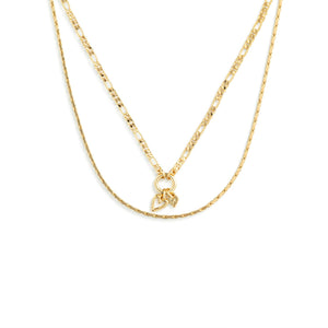 Double Heart Gold Charm Layered Necklace