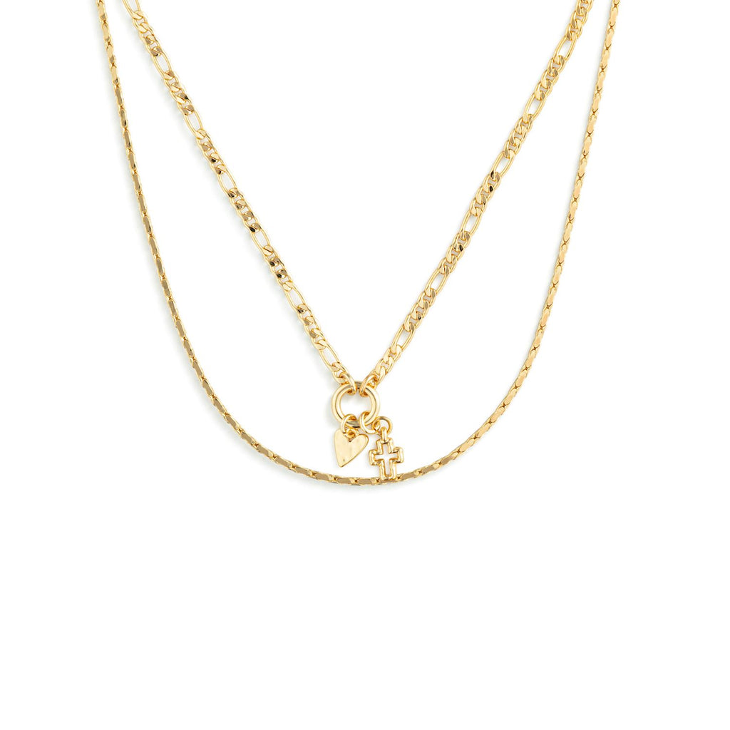 Heart+Cross Gold Charm Layered Necklace