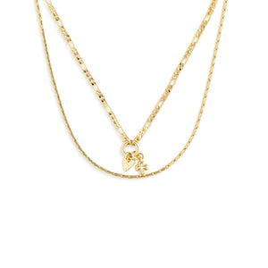 Heart+Cross Gold Charm Layered Necklace