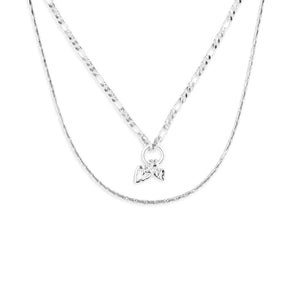 Double Heart Silver Charm Layered Necklace