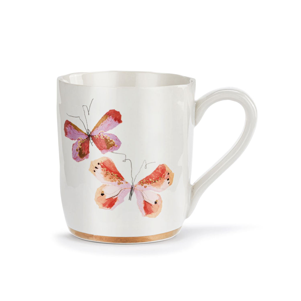 Pink Duo Butterfly White Mug with Gold Trim - 14oz