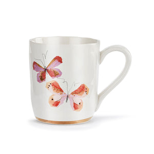 Pink Duo Butterfly White Mug with Gold Trim - 14oz