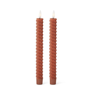 Rust Spiral LED Taper Candles-9.75" Set/2