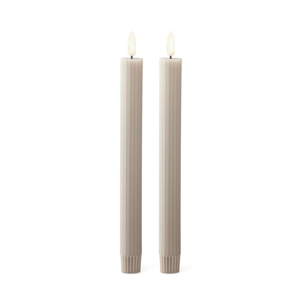 9.75 Inch Taupe Thin Line LED Taper Candles w/Timers-S/2