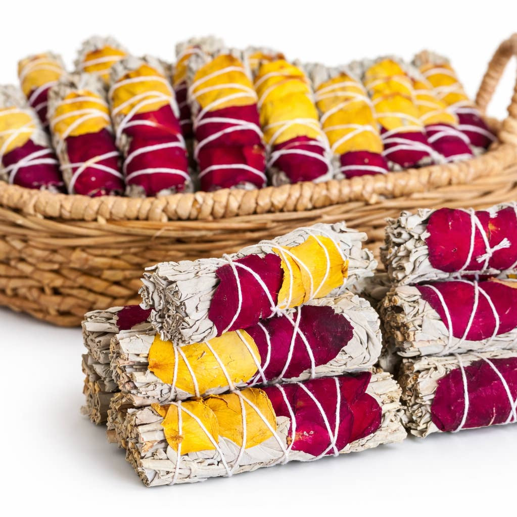 White Sage Smudge Sticks with Dried Rose Petals