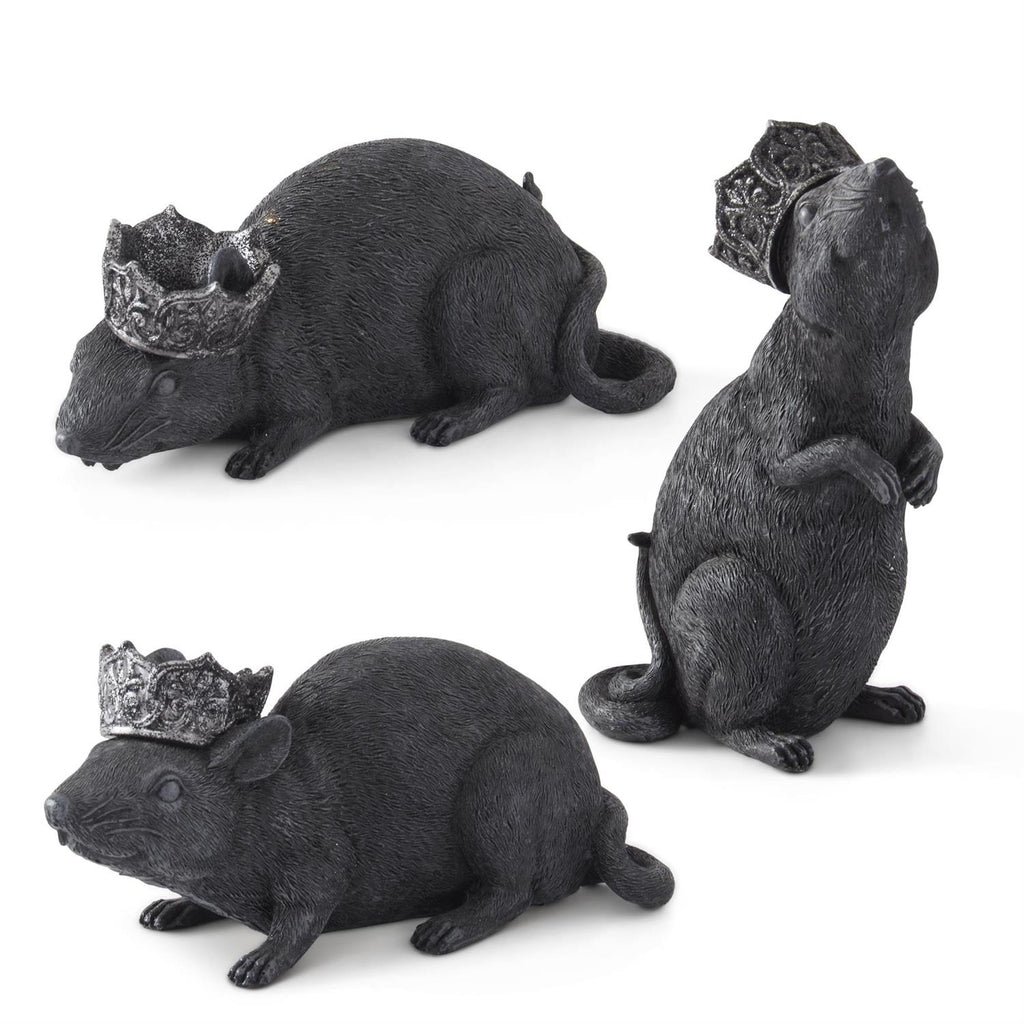 Black Resin Rats w/Glittered Crowns-Assorted