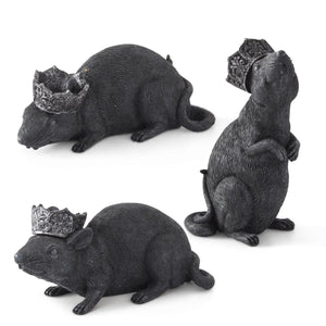 Black Resin Rats w/Glittered Crowns-Assorted