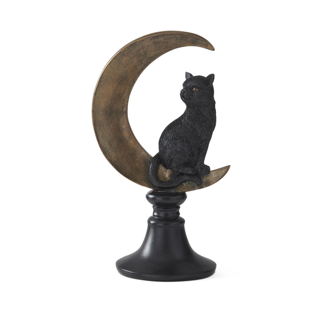 Black Resin Cat on Crescent Moon-8.75"