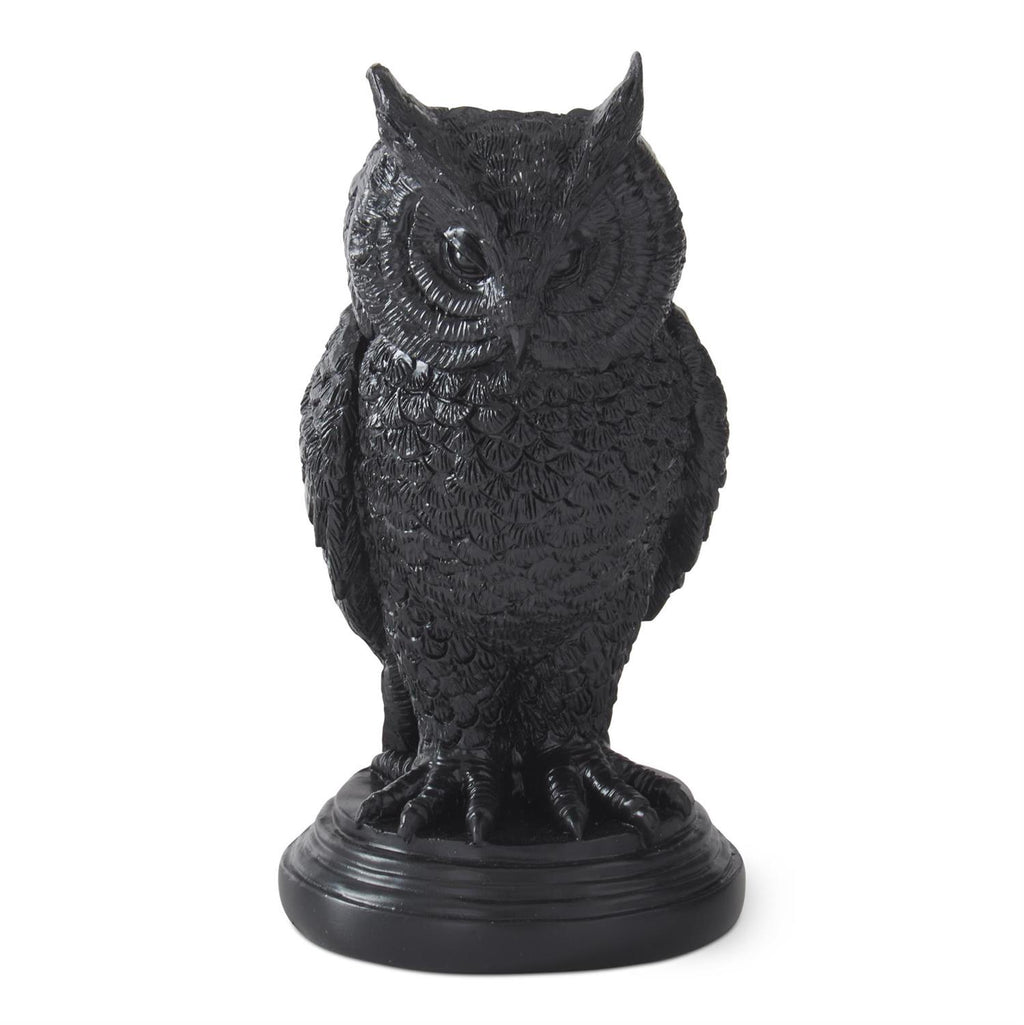 Black Resin Owl Taper Candleholder-6.75"