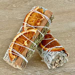 White Sage Smudge Stick with Orange, Cinnamon & Rosemary