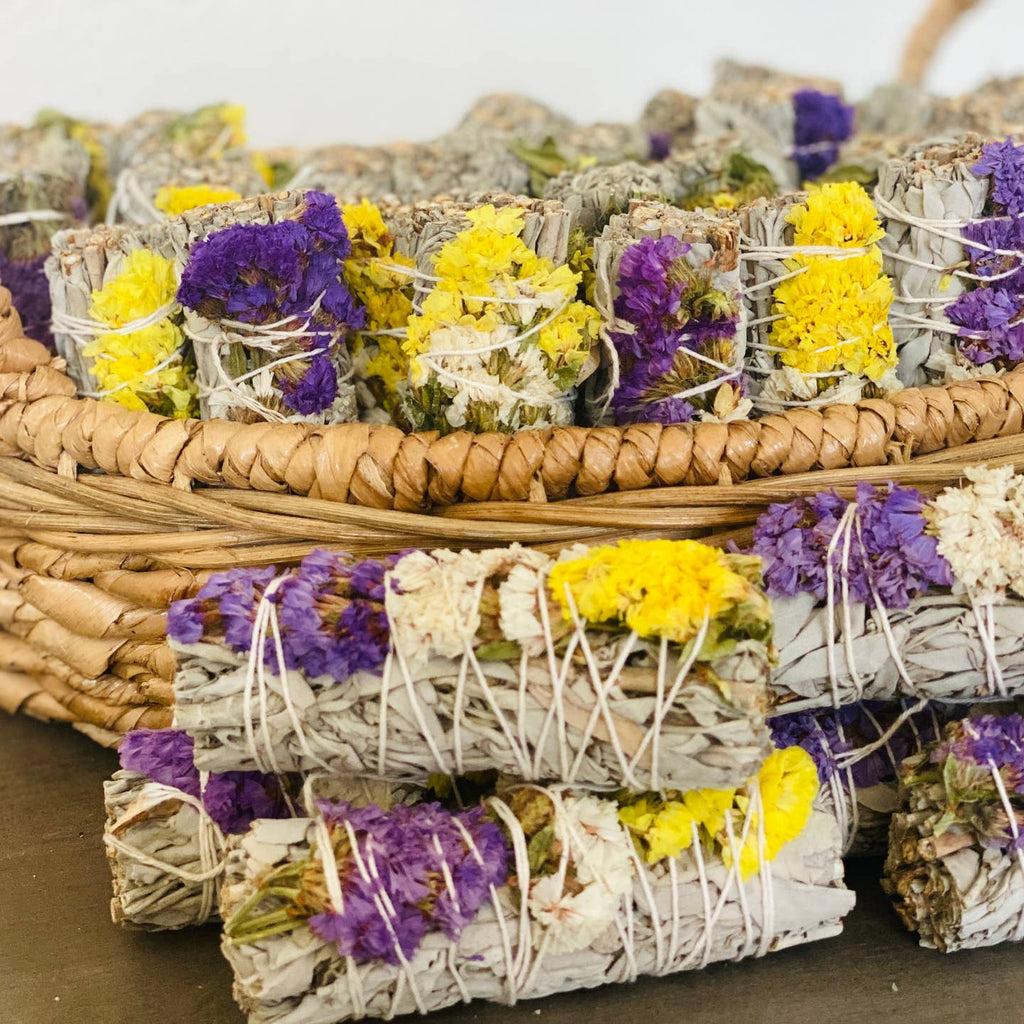 White Sage w/ Multi Sinuata Flowers Smudge Sticks