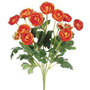 13" Mini Ranunculus Bush-5 Stem-Orange by Abode Mercantile