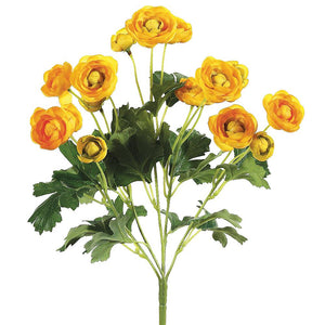 13" Mini Ranunculus Bush-5 Stem- Yellow by Abode Mercantile