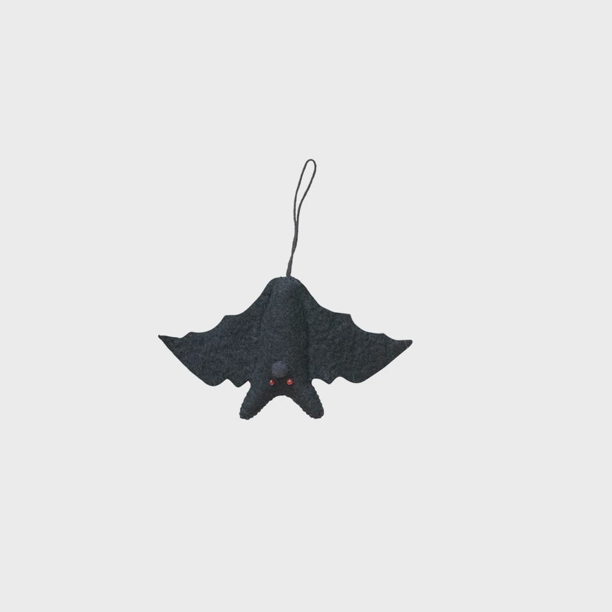 Handmade Wool Felt Bat Ornament - Black