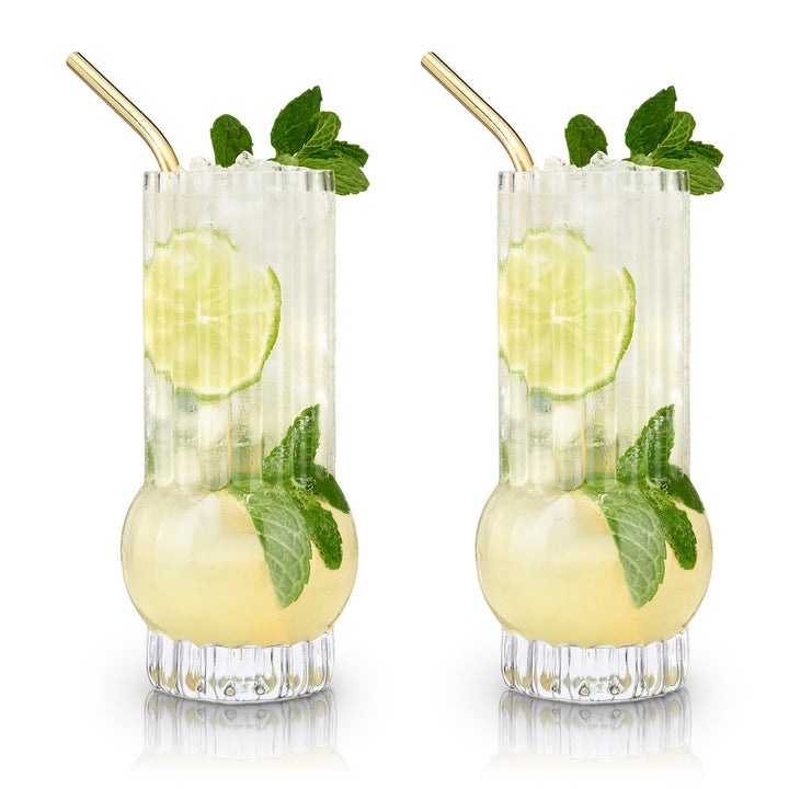 Viski Deco Crystal Highball Glass Set 2