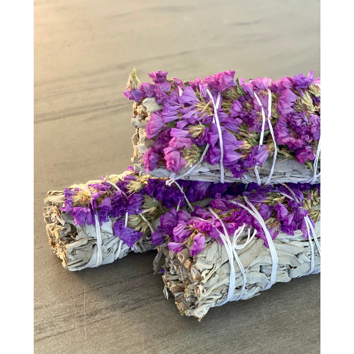 White Sage with Purple Flowers Smudge Stick