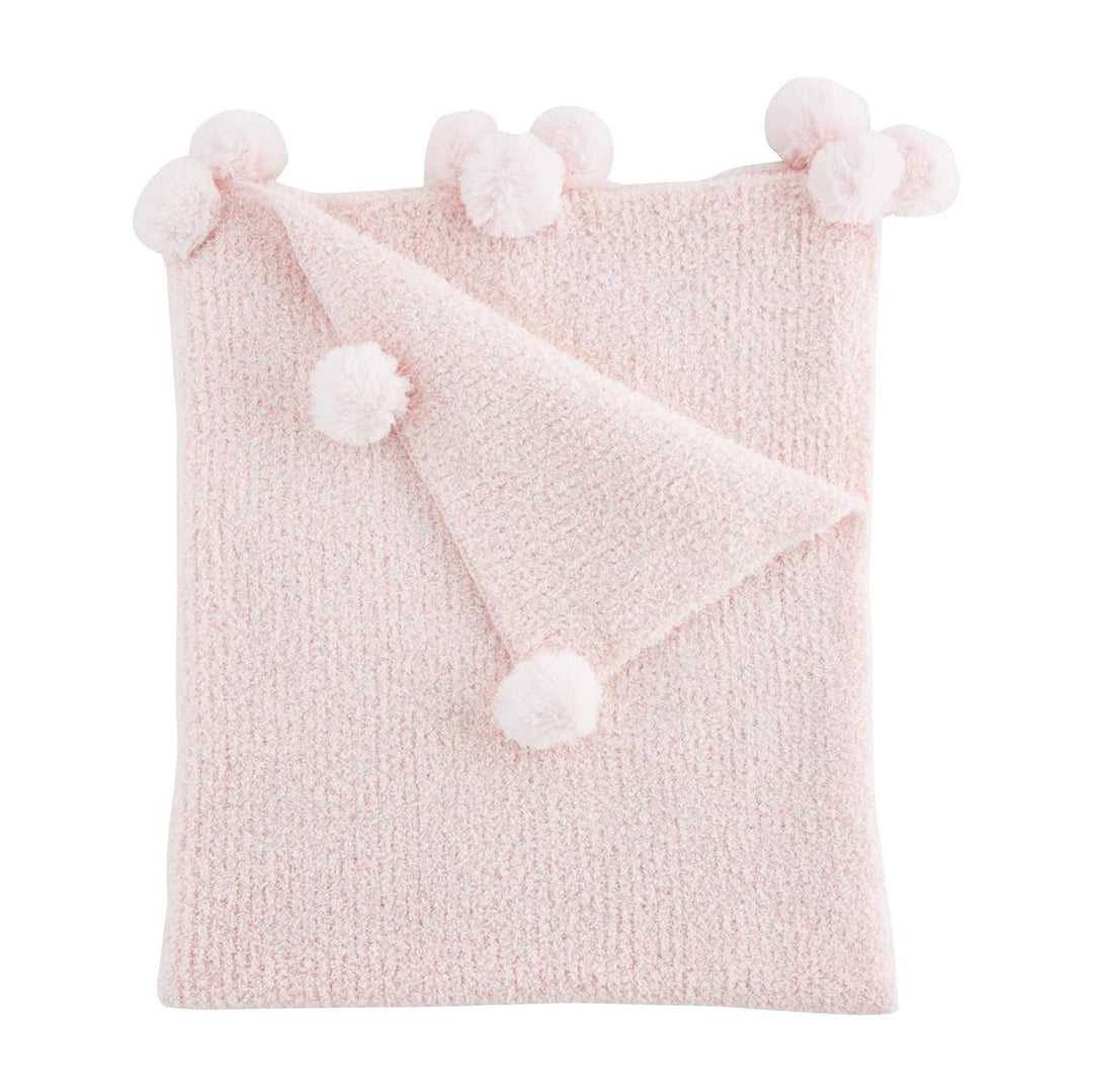 Pink Chenille Blanket w/ Poms