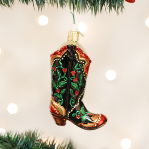 Holly Berry Cowboy Boot Ornament