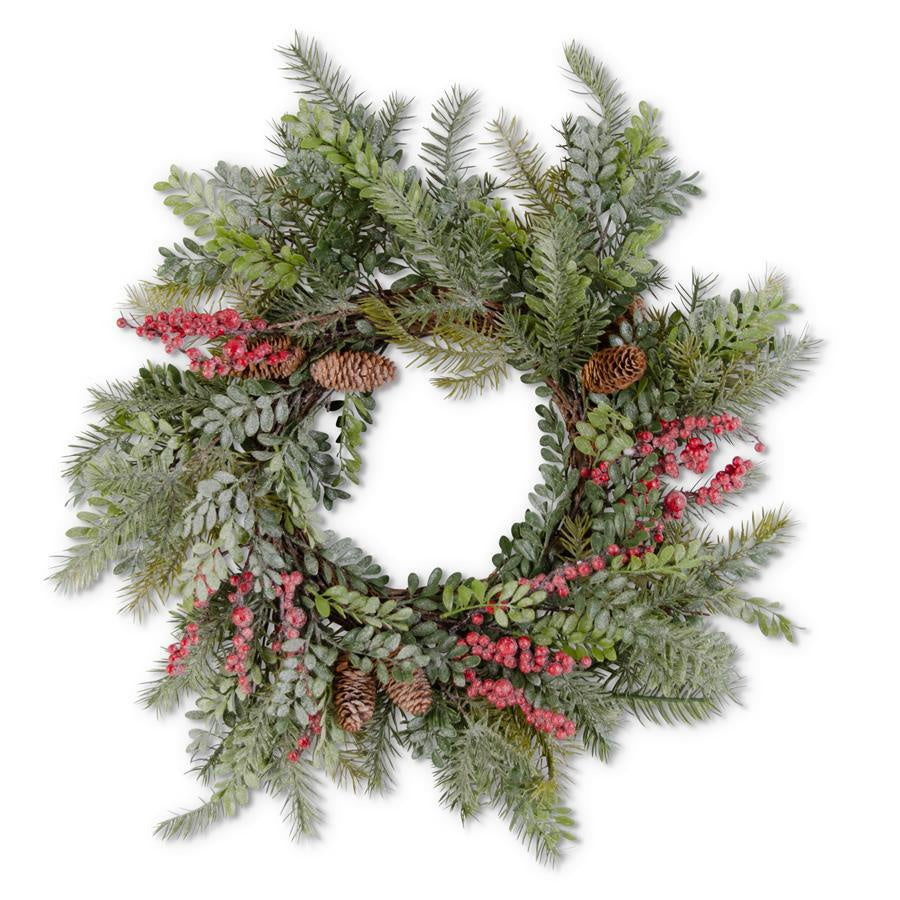 24" Boxwood, Berry & Fir Wreath
