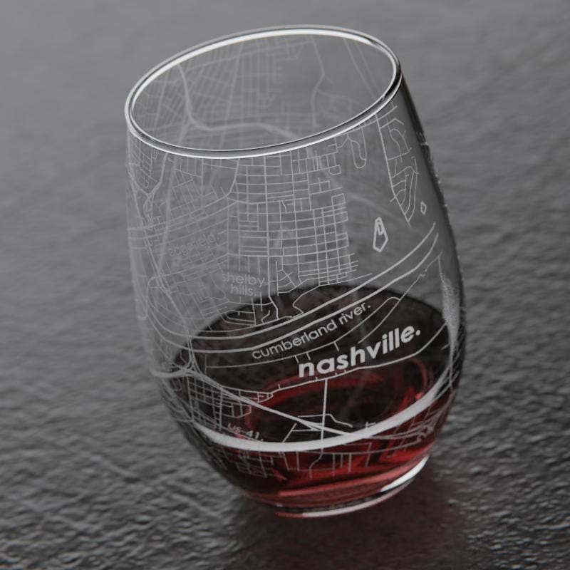 Nashville TN Map Stemless Wine Glass
