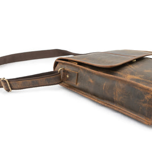 Leather Crossbody Briefcase-Distressed Brown