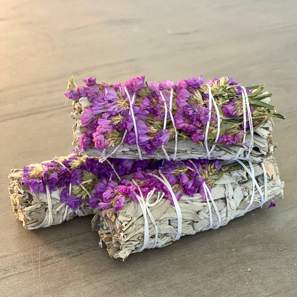 White Sage with Purple Flowers Smudge Stick