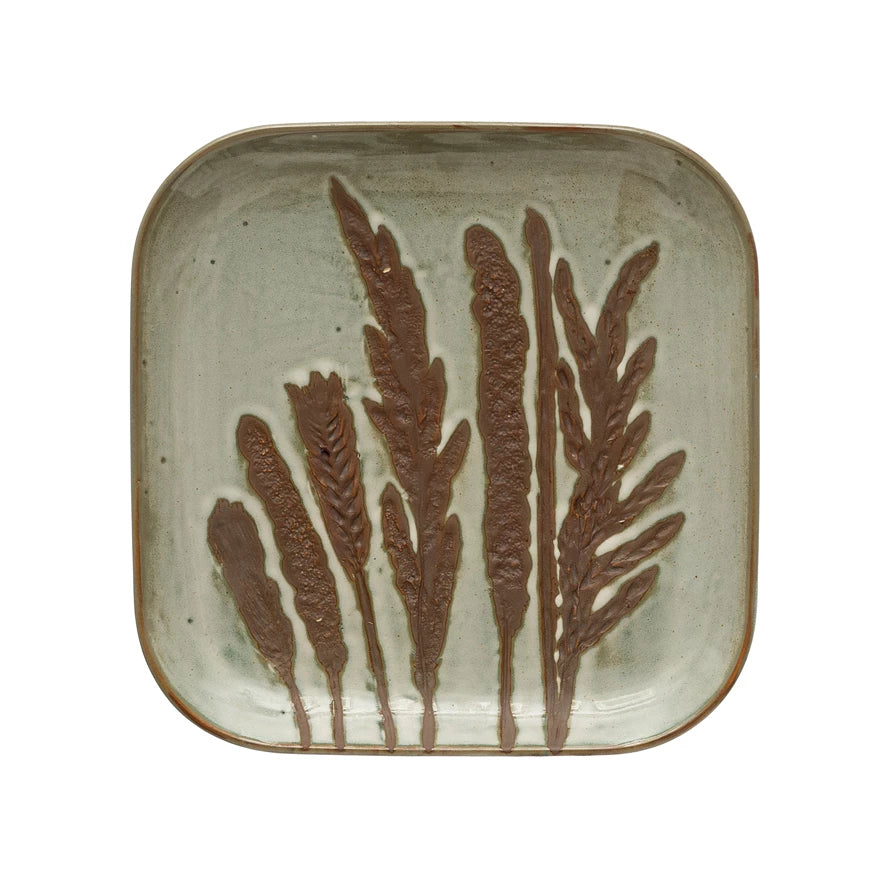 Hand-Painted Stoneware Plate-Floral