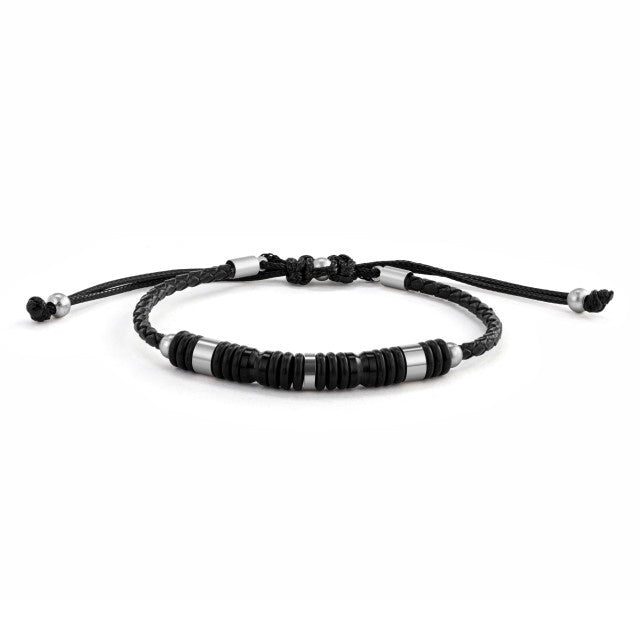 DISC-Mens Leather Cord Bracelet-Black